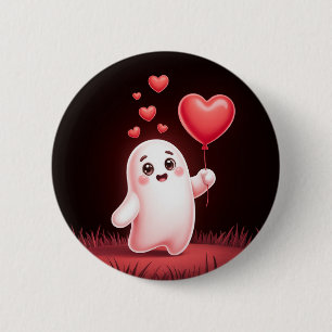 Badge Rond 5 Cm Joli Fantôme avec Cœur – Bouton Amusant