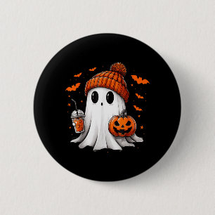 Badge Rond 5 Cm Joli fantôme buvant un café glacé citrouille d'Hal