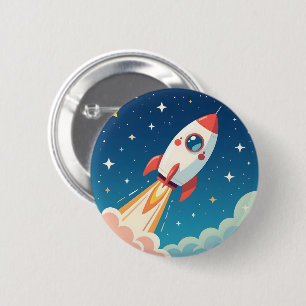 Badge Rond 5 Cm Joli fusée spatiale qui décolle