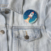Badge Rond 5 Cm Joli fusée spatiale qui décolle (En situation)