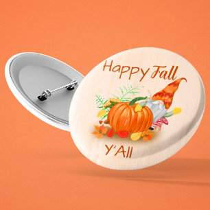 Badge Rond 5 Cm Joli Gnome d'Automne Dans un Champ de Citrouilles
