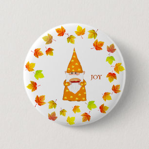 Badge Rond 5 Cm Joli gnome et feuilles d'automne sur fond blanc