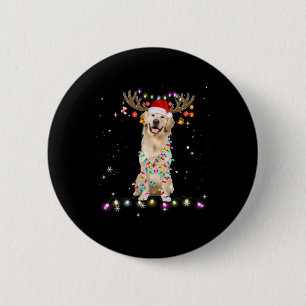 Badge Rond 5 Cm Joli Golden Retriever lumières de Noël Reindeer