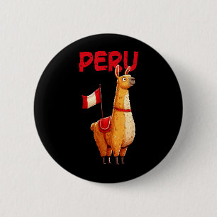 Badge Rond 5 Cm Joli lama avec costume du drapeau du Pérou