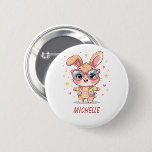 Badge Rond 5 Cm Joli lapin fille au monogramme portant des lunette