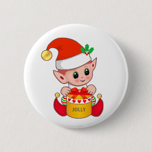 Badge Rond 5 Cm Joli lutin de Noël mignon