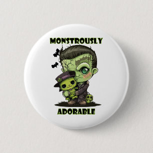 Badge Rond 5 Cm Joli monstre de Frankenstein avec peluche