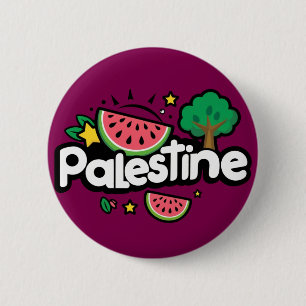 Badge Rond 5 Cm Joli mot Palestine entouré d'un arbre de pastèques