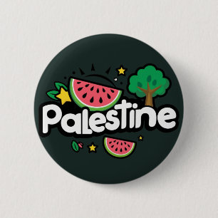 Badge Rond 5 Cm Joli mot Palestine entouré d'un arbre de pastèques