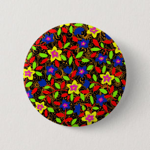 Badge Rond 5 Cm Joli motif floral noir coloré magnifique