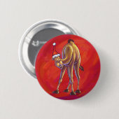 Badge Rond 5 Cm Joli Noël Camel En Rouge (Devant & derrière)