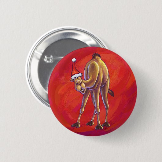 Badge Rond 5 Cm Joli Noël Camel En Rouge (Devant & derrière)