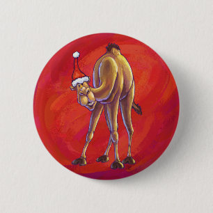 Badge Rond 5 Cm Joli Noël Camel En Rouge