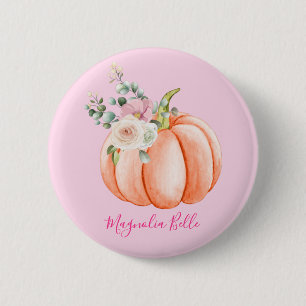 Badge Rond 5 Cm Joli nom petite citrouille florale rose printemps