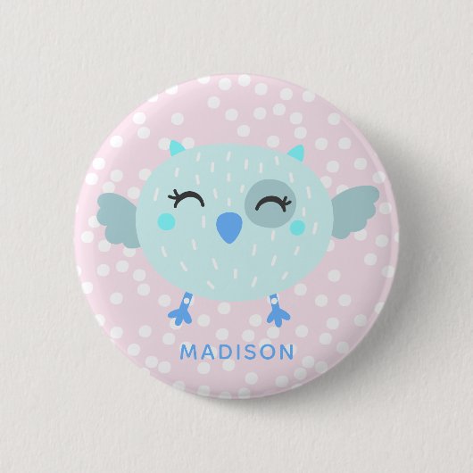 Badge Rond 5 Cm Joli oiseau Turquoise - Rose rayé Enfant'Anniversa (Devant)