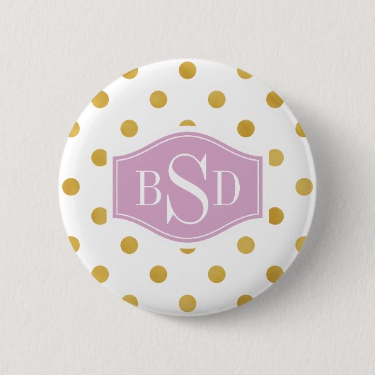 Badge Rond 5 Cm Joli or et monogramme blanc de motifs de pois (Devant)