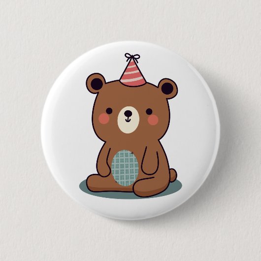 Badge Rond 5 Cm Joli ours de fête Brown (Devant)