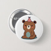 Badge Rond 5 Cm Joli ours de fête Brown (Devant & derrière)
