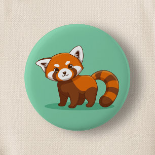 Badge Rond 5 Cm Joli panda roux sur fond vert