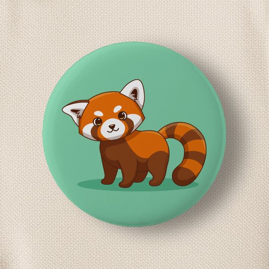 Badge Rond 5 Cm Joli panda roux sur fond vert