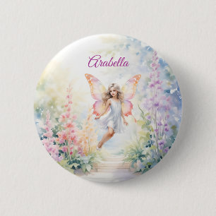 Badge Rond 5 Cm Joli Pastel Butterfly Fairy in Flower Garden