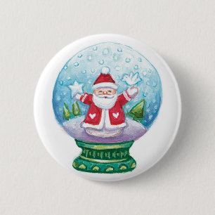 Badge Rond 5 Cm Joli Père Noël de globe de neige de Noël, étoile,