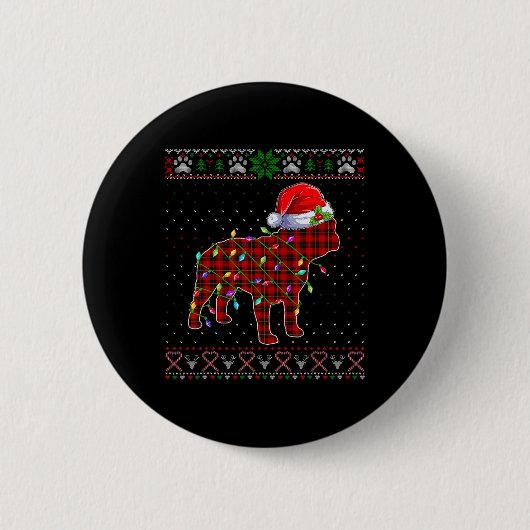 Badge Rond 5 Cm Joli Père Noël Red Plaid Français Buldog Light Ugl (Devant)