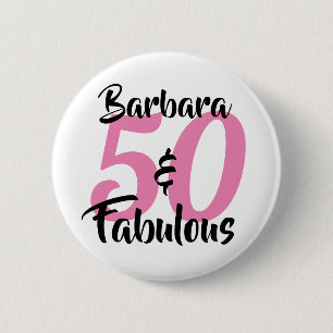 Badge Rond 5 Cm Joli Personnalisé 50 et Fabuleux Rose Personnalisé
