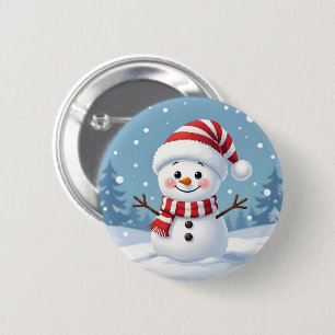 Badge Rond 5 Cm Joli petit bonhomme de neige avec écharpe et chape