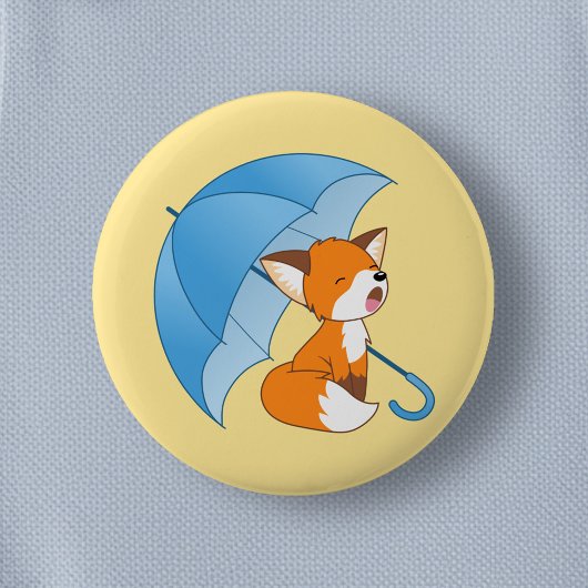 Badge Rond 5 Cm Joli Petit Renard dormant sous parapluie