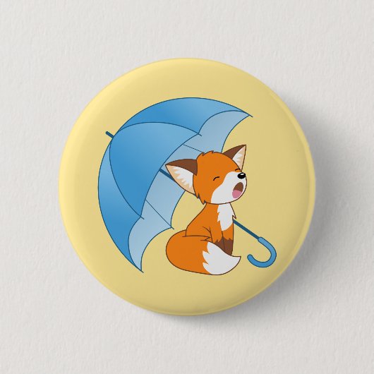 Badge Rond 5 Cm Joli Petit Renard dormant sous parapluie (Devant)