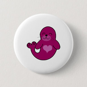 Badge Rond 5 Cm Joli phoque rose