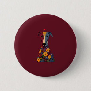 Badge Rond 5 Cm Joli portrait floral de Greyhound Whippet avec cœu