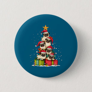 Badge Rond 5 Cm Joli Pug Le Chien Arbre de Noël Xmas Chapeau Manch