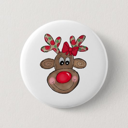 Badge Rond 5 Cm Joli Reindeer Joyeux Marque De Noël Filles Enfants (Devant)