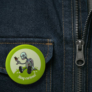 Badge Rond 5 Cm Joli Robot & Papillon Restez Curieux ! Dessin Anim