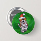 Badge Rond 5 Cm Joli St-Bernard avec un chapeau de Père Noël sur f (Devant & derrière)