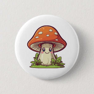 Badge Rond 5 Cm Joli style kawaii, Cueillette de champignons