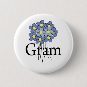 Badge Rond 5 Cm Joli T-shirt Fleur Bleue pour Mamie