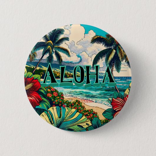 Badge Rond 5 Cm Joli thème Hawaiian Island (Devant)