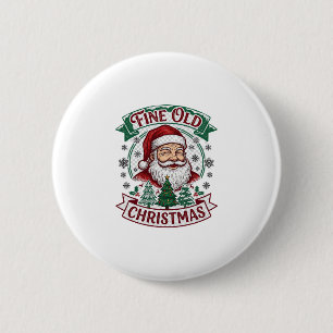 Badge Rond 5 Cm Joli vieux Noël Père Noël Arbres Flocons de neige