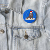 Badge Rond 5 Cm Joli Walrus de Noël et Snowflakes (En situation)