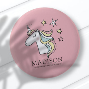 Badge Rond 5 Cm Jolie Doodle Unicorn et étoiles Anniversaire