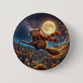 Badge Rond 5 Cm Jolie Épingle de Capybara sur Balai Volant sous un