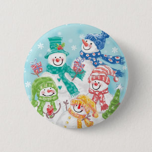 Badge Rond 5 Cm Jolie famille des neigeurs de Noël dans la neige