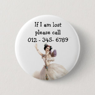 Badge Rond 5 Cm Jolie fée Ballerina, contact d'urgence pour enfant