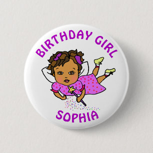 Badge Rond 5 Cm Jolie Fée Personnalisée Fille d'Anniversaire
