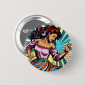 Badge Rond 5 Cm Jolie Femme Dansant Salsa Pop Art (Devant & derrière)