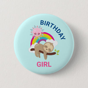 Badge Rond 5 Cm Jolie fente Lazy avec soleil et arc-en-ciel fille 