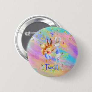 Badge Rond 5 Cm Jolie Fête Rose Violet Bleu Animaux de la Forêt Fé